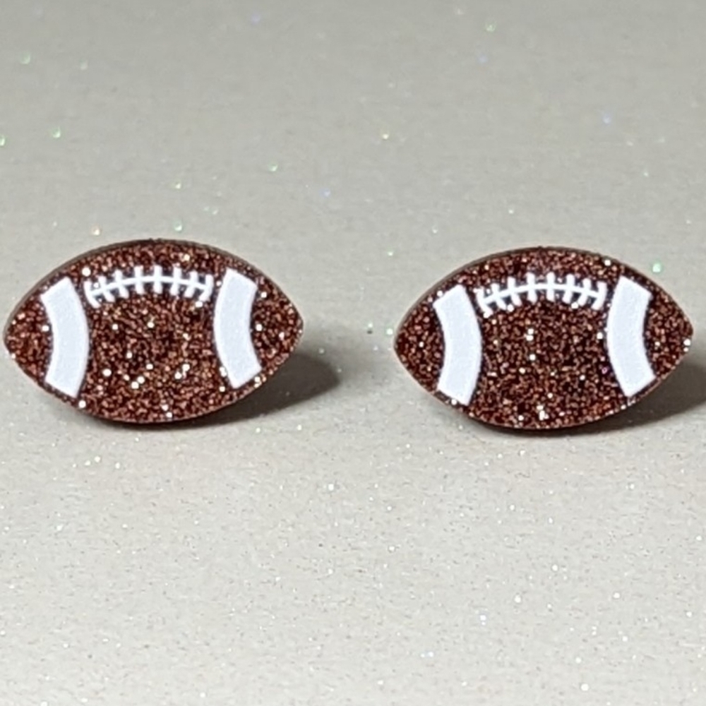 Football brown glitter acrylic stud earrings - Picture 2 of 7